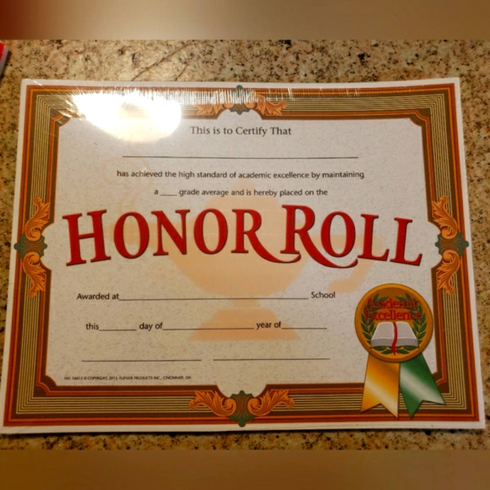 Honor Roll Teacher's Student's School Certificate